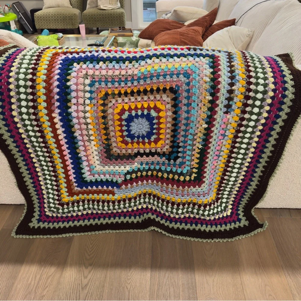 52” NWT Granny Square Blanket Handmade Crochet